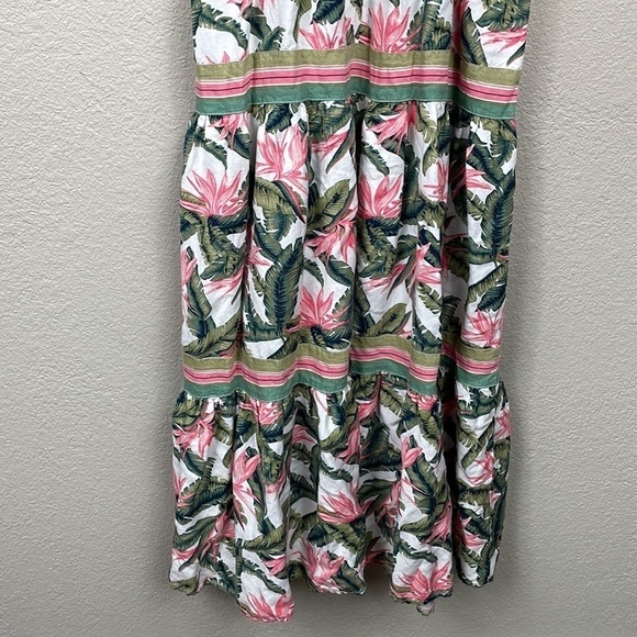 Loft Paradise Tropical Palm Tiered Maxi Dress Linen Hawaii Pink Green White Sz 4 - Picture 6 of 13